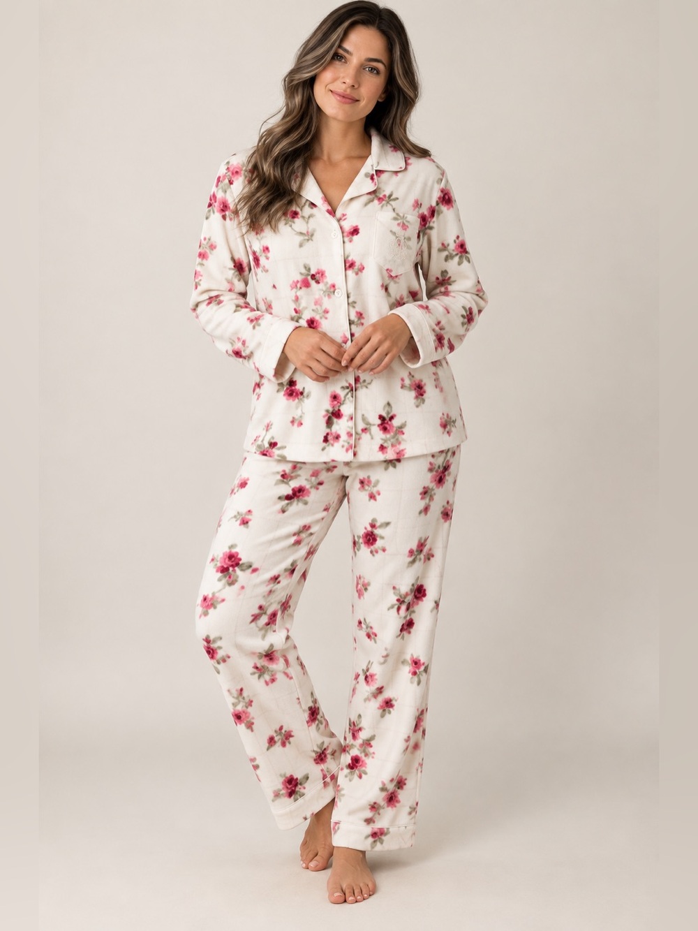 Lauren Ralph Lauren Pajama Set L Floral Plush Fleece Cozy 2 Piece NWT